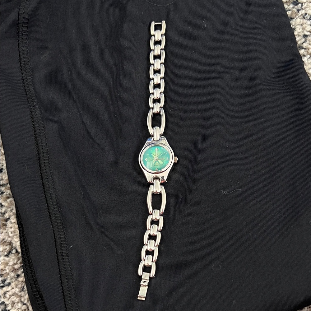 Faded Glory Silver Watch with Green Face